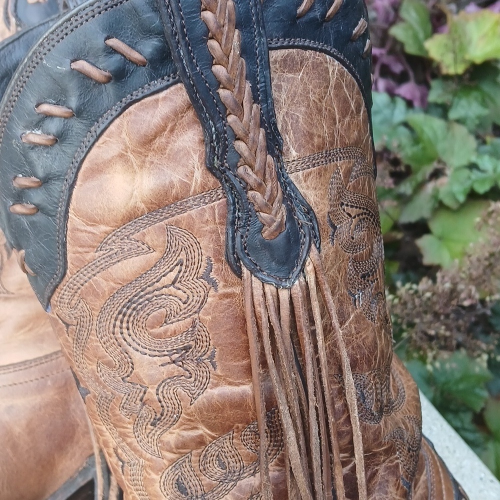 Lucchese Bootmaker Wingtip Natural Tucson Calf fringe cowgirl boots M5023 sz 9 - Picture 5 of 16